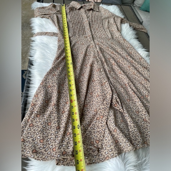 Nanette Lepore Collared Tie Waist Long Sleeve Pleated Multi Print Dress - Size 6 - Picture 15 of 16